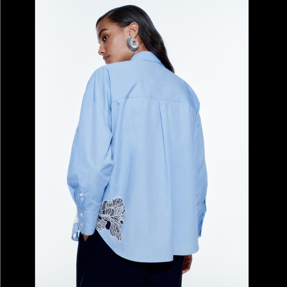 EMBROIDERED FLOWER POPLIN SHIRT - Picture 6 of 11